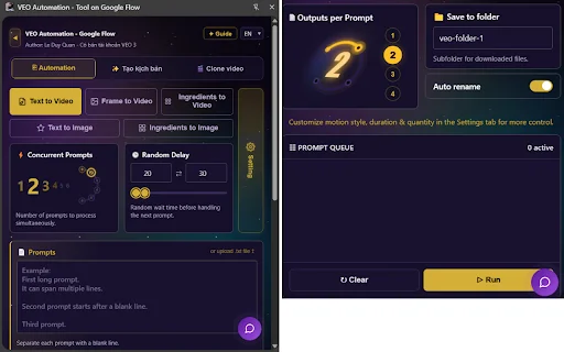 VEO Automation ডাউনলোড করুন – Google Flow-এ ফ্রি AI ভিডিও ও ইমেজ তৈরি - Screenshot 1