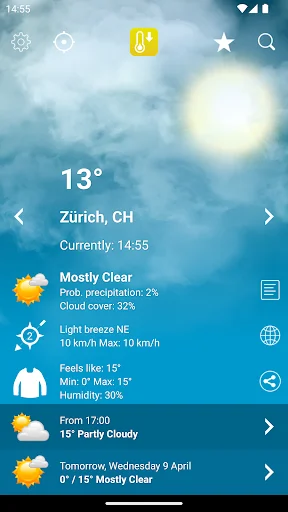 Weather Switzerland XL PRO ডাউনলোড করুন – সঠিক আবহাওয়ার পূর্বাভাস - Screenshot 1