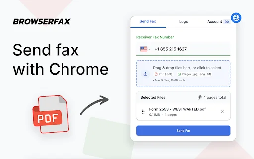 Browserfax ডাউনলোড করুন – Google Chrome থেকে অনলাইনে ফ্যাক্স পাঠান - Screenshot 1