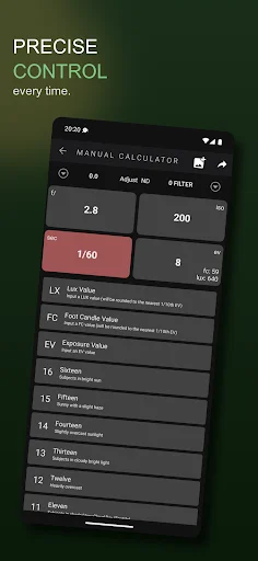 Light Meter – Lite ডাউনলোড করুন – ফিল্ম ও ডিজিটাল ফটোগ্রাফির জন্য সেরা এক্সপোজার মিটার - Screenshot 3
