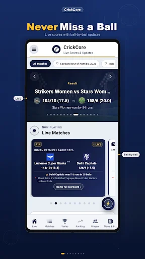 Live Cricket Score TV HD & IPL ডাউনলোড করুন – দ্রুততম ক্রিকেট স্কোর - Screenshot 1