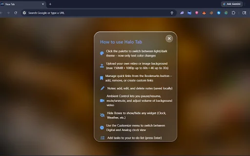 Halo New Tab Dashboard ডাউনলোড করুন – সেরা প্রোডাক্টিভিটি এক্সটেনশন - Screenshot 5