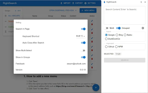 RightSearch ডাউনলোড করুন – ব্রাউজারে কাস্টম রাইট ক্লিক সার্চ টুল - Screenshot 4