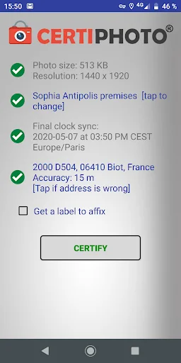 CertiPhoto ডাউনলোড করুন – ছবি সার্টিফাই করার সেরা অ্যাপ - Screenshot 2