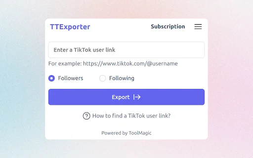 TTExporter ডাউনলোড করুন – TikTok ফলোয়ার এক্সপোর্ট টুল - Screenshot 1