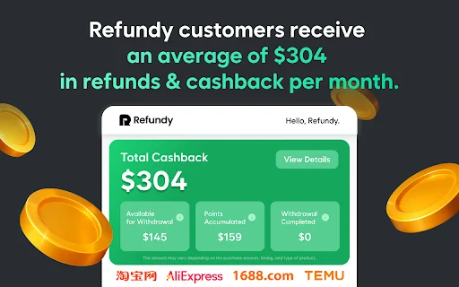 Refundy: Get Automatic Cashback & Price Drop Refunds for Global Shopping - Screenshot 1