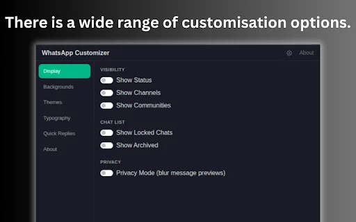 WhatsApp Web Customizer ডাউনলোড করুন – থিম, ফন্ট ও প্রাইভেসি টুলস - Screenshot 4