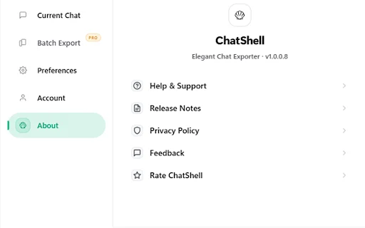 ChatShell ডাউনলোড করুন – ChatGPT কথোপকথন PDF ও Markdown এ এক্সপোর্ট করুন - Screenshot 5