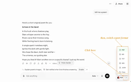 Grok to PDF ডাউনলোড করুন – Grok চ্যাট PDF বা Markdown-এ সেভ করুন - Screenshot 2