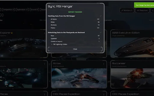 Download Fleetyards Sync Latest – Seamless RSI Hangar Import - Screenshot 3