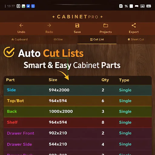Cabinet & Cupboard Cut List ডাউনলোড করুন – সেরা কাট লিস্ট ক্যালকুলেটর - Screenshot 5